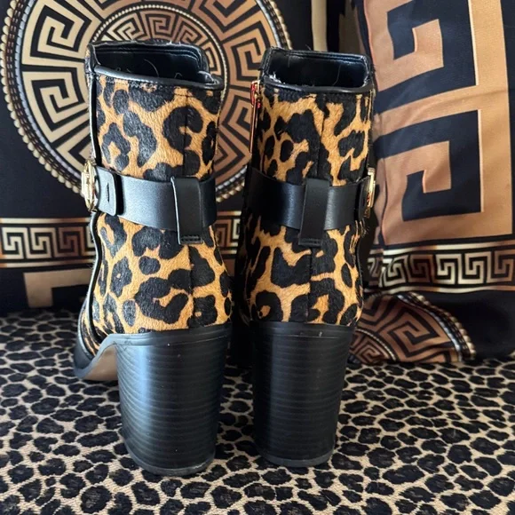 SOLD - Michael Kors Black and Leopard Ankle Booties - Picture 2 of 6